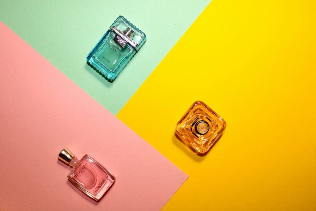 a bottle of perfume sitting on top of a table
